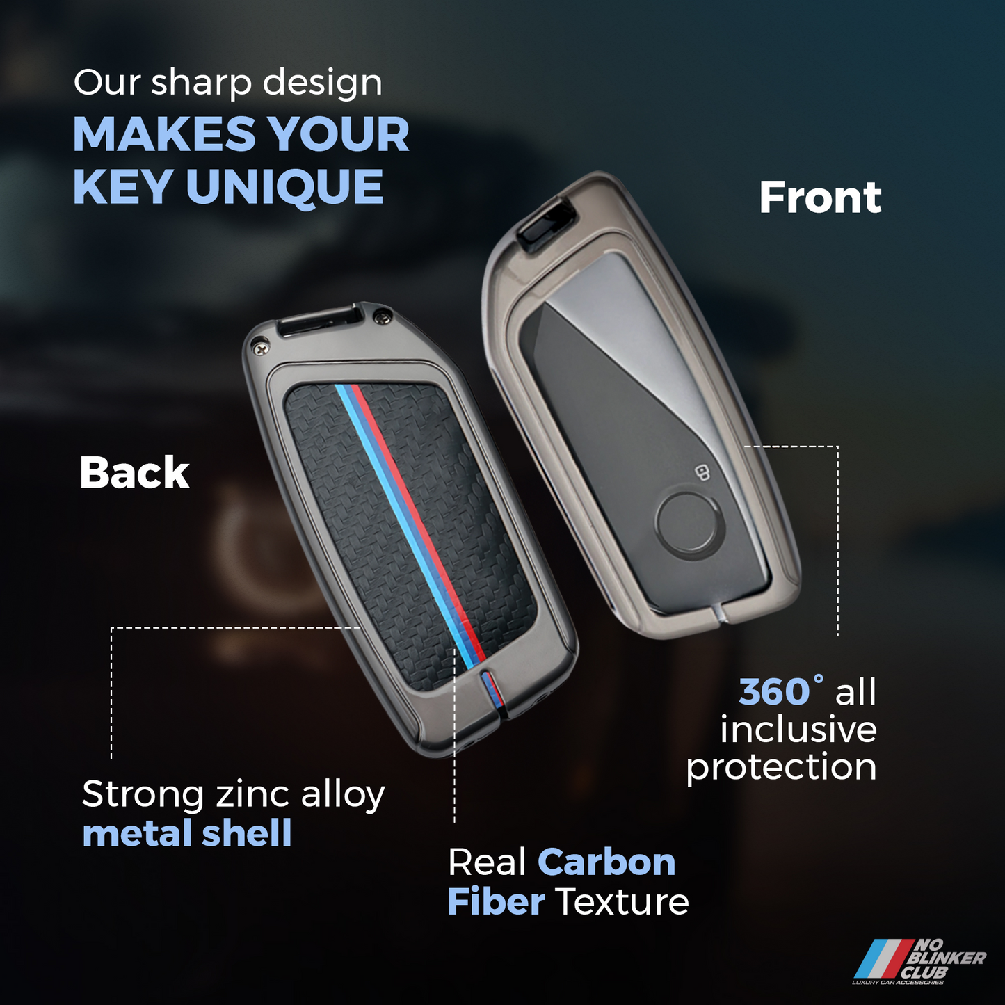 No Blinker Club Luxury Carbon Fiber Key Fob Cover Case For New BMW - Durable Zinc Alloy Shell